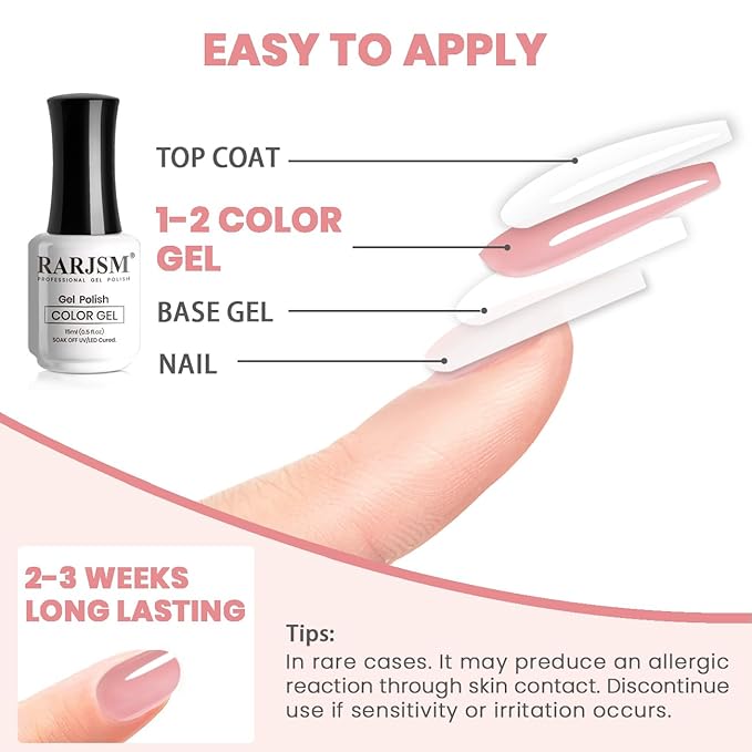 RARJSM Nude Gel Polish Soft Pink Skin Tone Neutral Color Sheer Jelly Gel Nail Polish 1PC 15ml Single Bottle Cream Transparent Pink Nail Gel Polish Soak off UV LED Cured for Home Salon DIY Manicure