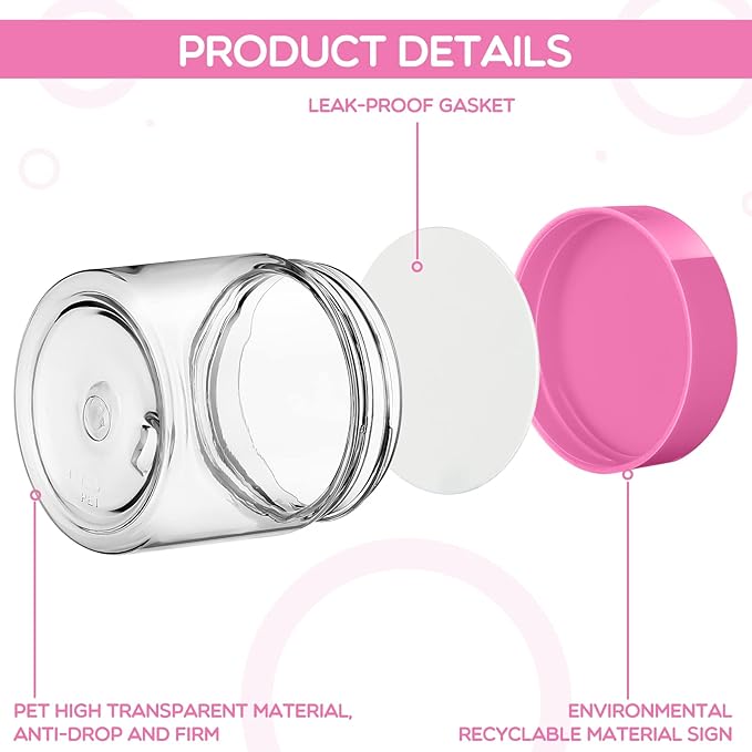 Patelai 4 Pieces Round Wide-mouth Leak Proof Plastic Container Jars with Lids for Travel Storage Makeup Beauty Products Face Creams Oils Salves Ointments DIY Making(2 Ounce,Pink)