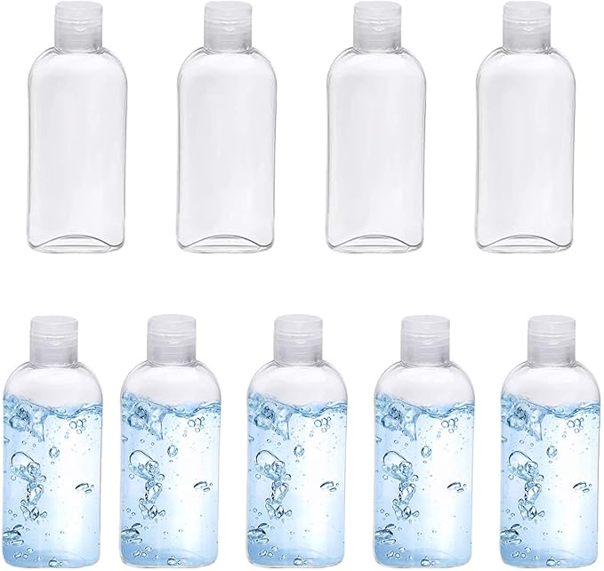 Clear Plastic Empty Squeeze Bottles 9 Pack 3.4oz/100ml with Flip Cap TSA Travel Bottle for Shampoo, Conditioner & Lotion (9 Counts)