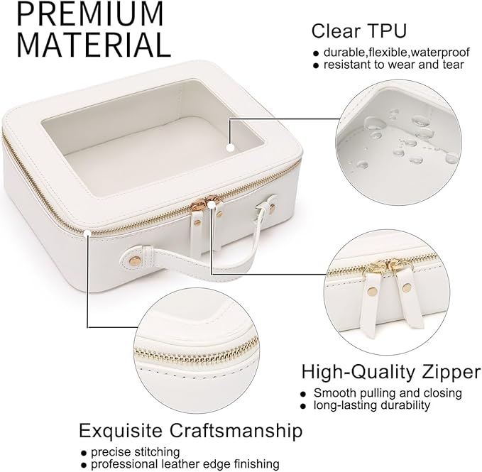 Pinkmik Clear Makeup Bag for Women Waterproof Travel Cosmetics and Toiletries Case Portable Makeup Oaganizer Bag Clear Car Bag with Zipper(White, M+L-1)