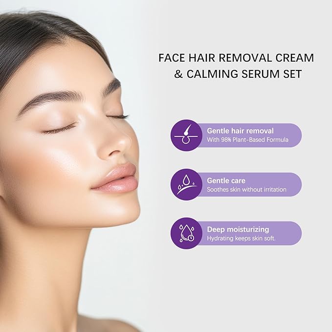 Facial Hair Removal Cream and Calming - SerumHair Remover For Women Men, Gentle Formula, Safe for Sensitive Skin, Quickly and Gently Removes Hair