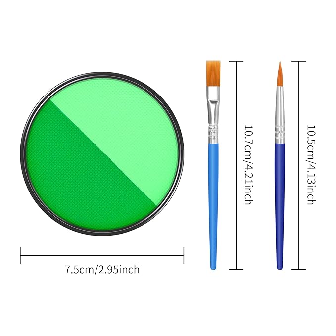 Green Face Body Paint Makeup Foundation 30g, Water Activated Dark Light Green Cream to Powder Face Body Paint for Halloween Costume Cosplay Theater Stage Dressup Makeup Matte Finish