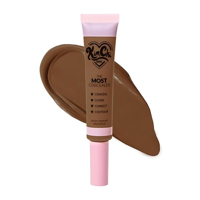 KimChiChic Beauty The Most Concealer | Full Coverage Water Resistant Multi-Use Concealer | Conceal, Correct, Contour & Highlight | Matte Satin Hybrid Finish | Brush Applicator, 0.63 oz, 16-Dark Amber