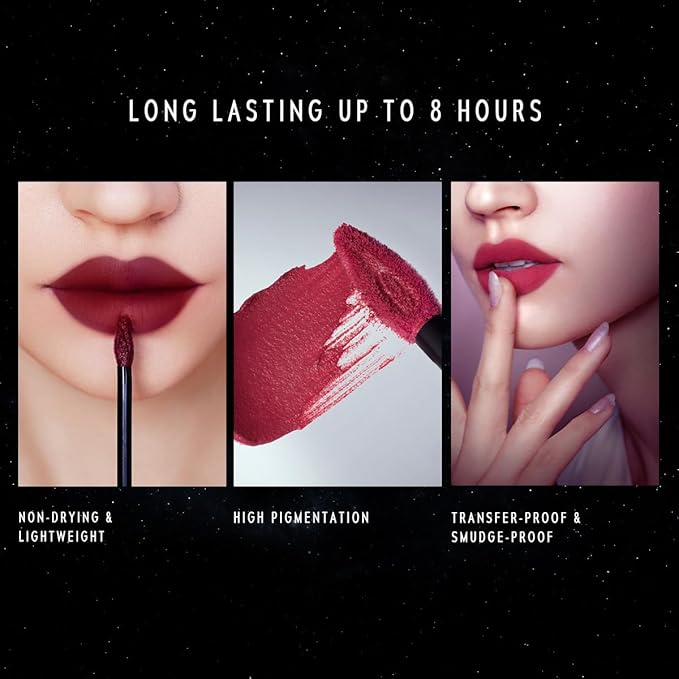 NEBULA VELVET LIP CREAM-Long Lasting Lip Stain, Waterproof and Transfer Proof Lip Tint, Matte Finish Lipstick, Smooth Out Lip Lines, Lightweight Lip Cream, High Coverage (03 ELARA)