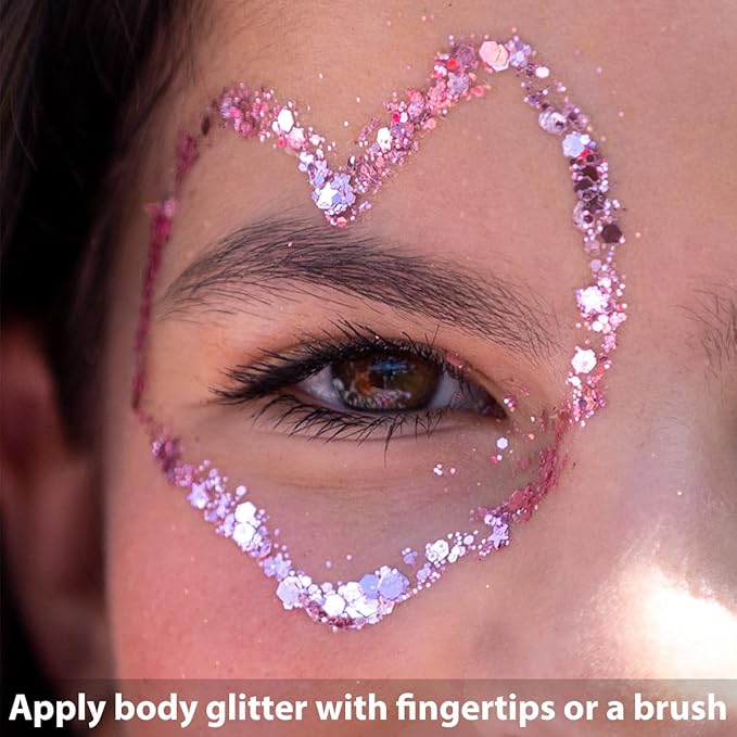 Mysense Pink Body Glitter Stick,Face Hair Glitter Makeup,Sparkling Mermaid Sequins Chunky Glitter Face Paint,Singer Concert Outfit Festival Rave Accessories for Women and Kids