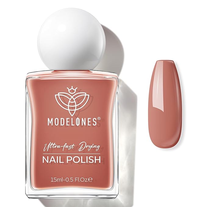 modelones Brown Nail Polish, Neutral Dark Nude 15 ml Quick Dry Nail Lacquer Strengthener Chip Resistant Long Last Shine Fingernail Toe Nail Art DIY Home Travel Manicure Gift for Women Girls 0.5 Fl Oz