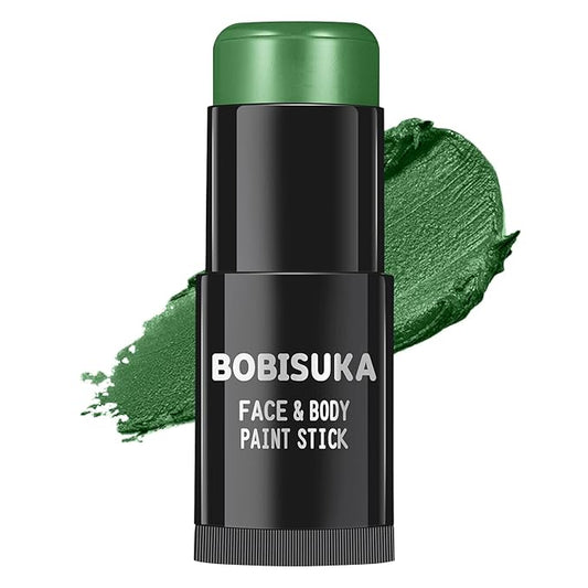 BOBISUKA Green Face Paint Stick, Waterproof Dark Green Eye Black Body Paint Sticks for Sports, Painting Kit for Halloween Makeup Zombie Witch Camo Hulk Cosplay Special Effects SFX Costume