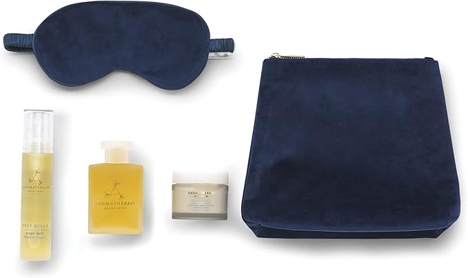 Aromatherapy Associates Ultimate Moment of Rest. Luxurious Gift Set Includes Deep Relax Bath and Shower Oil, Restful Mist, Body Butter and Eye Mask in a Velvet Bag (1 count)