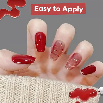 modelones Jelly Red Nail Polish, Valentines Sheer Dark Red Clear Semi-Transparent 15 ml Quick Dry Nail Lacquer Strengthener Long Last Finger Toe Nail Art DIY Manicure Gift for Women Girls