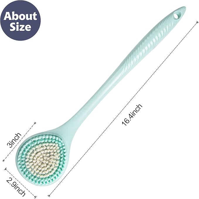 BEDELITE Back Scrubber for Shower - Long Handle Bath Brush (16.4 inches) with Soft Bristles, Exfoliating Body Brush for Men & Women(Blue)