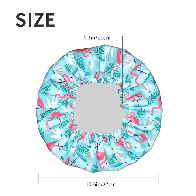 Pink Flamingos Shower Cap For Women Reusable Waterproof Double Layers Bath Cap Hair Protection Elastic Ladies Spa Salon Shower Hat