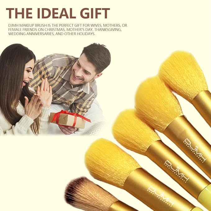 DJMH 13-Piece Makeup Brush Set with Storage Holder, Professional Cosmetic Brushes with Leather Case (green)