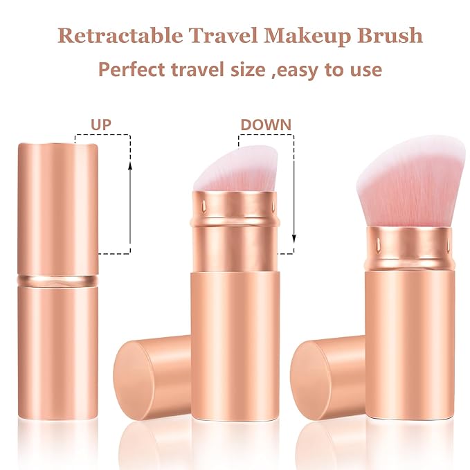Falliny Retractable Kabuki Makeup Brush, Angled Travel Powder Blush Brush Foundation Makeup Brush with Cover for Blush, Sunscreen,Bronzer, Buffing, Concealer,Highlighter, Powder Cosmetics