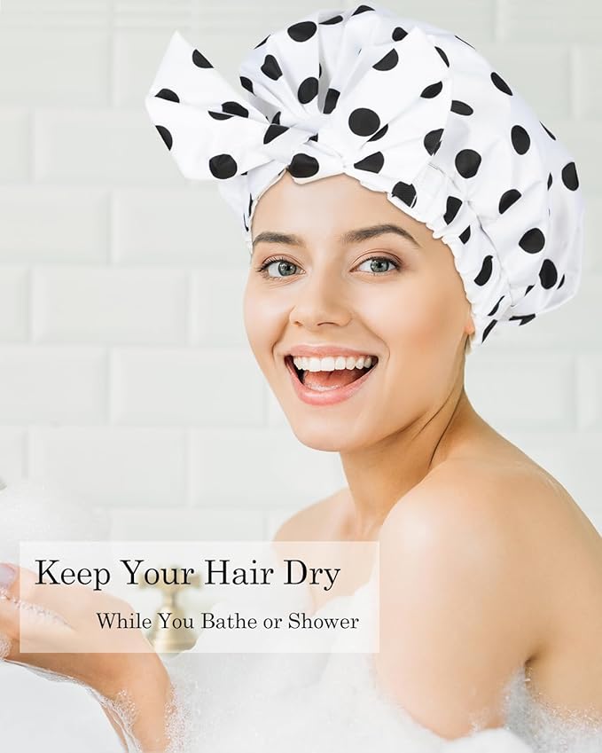 Shower Cap Luxury Shower Caps for Women Reusable Waterproof Large Hair Cap for Shower Non-slip with Adjustable Bowknot Quick-dry Hair Bath Cap for men