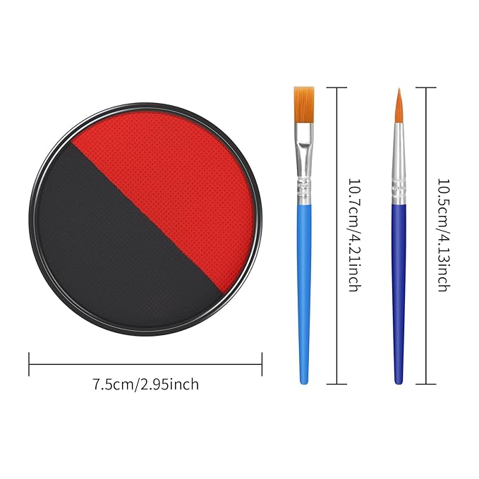 Black Red Face Body Paint Makeup Foundation 30 g, Water Activated Cream to Powder Face Body Paint Makeup for Halloween Costume Cosplay Theater Stage Dress-Up Makeup, Matte Finish, Non Toxic