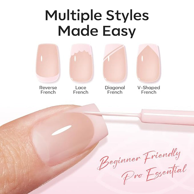 modelones Pink French Tip Liner Gel Polish, 15 ML Light Baby Blush Pastel Color Soft Pale Paint Swirl Nail Art with Fine Line Brush Soak Off U V DIY Home Salon Professional Manicure Gift for Women