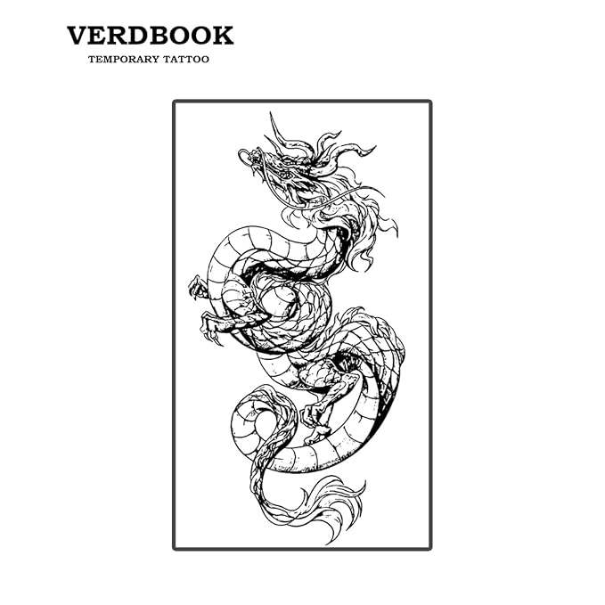 Waterproof Temporary Tattoos: 2-Sheet Tattoo Kit with Realistic Body Stickers, Semi-Permanent Tattoos for Adults Lasting 7-15 Days – Safe for Men & Women, Mountain Coil Dragon