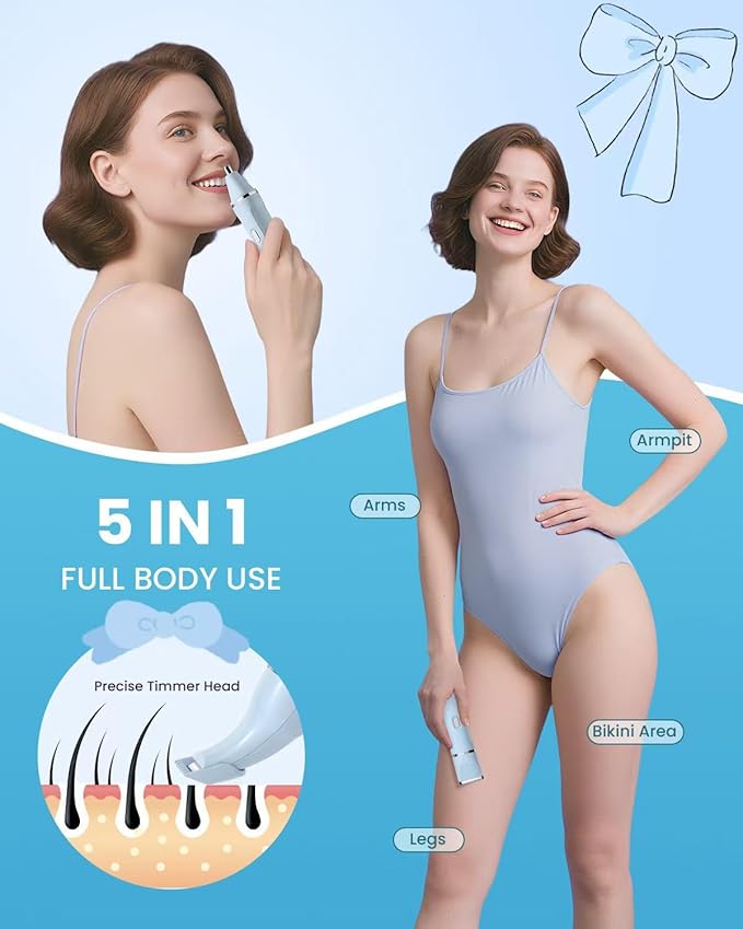 Bikini Trimmer for Women - 5 in 1 Electric Razors for Lady Pubic Facial Nose Body Leg Hair Removal, Waterproof Electric Shaver for Women Private Area Sensitive Skin, Personal Hair Trimmer
