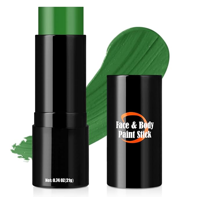 Witch Green Face Body Paint Stick, St. Patrick's Day Face Paint Makeup Accessories, Full-Coverage Hypoallergenic Camo Hulk Hunting FacePaint, Halloween SFX Cosplay Costume Party Green Makeup