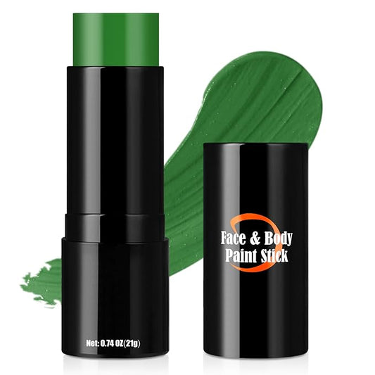 Witch Green Face Body Paint Stick, St. Patrick's Day Face Paint Makeup Accessories, Full-Coverage Hypoallergenic Camo Hulk Hunting FacePaint, Halloween SFX Cosplay Costume Party Green Makeup