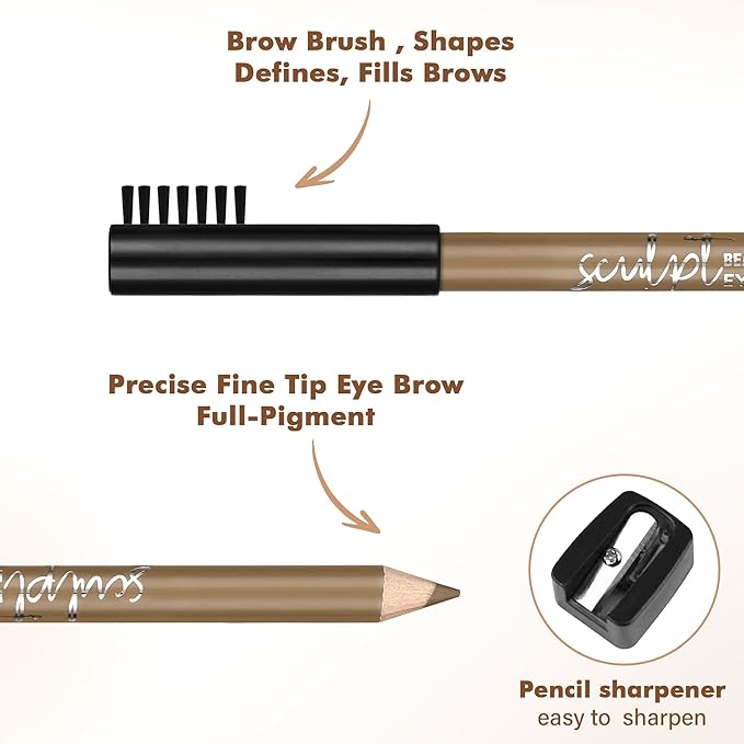 6Pcs Eyebrow pencil wooden，Brow Kit with Brush and Sharpener，Eyebrow Pencils for Women，Fine Tip Eye Brow Eye Liner for Eye Makeup,Shapes, Defines, Fills Brows (Light Brown-02)