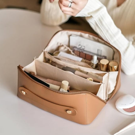 EACHY Travel Makeup Bag,Large Capacity Cosmetic Bags for Women,Waterproof Portable Pouch Open Flat Toiletry Bag Pattern Makeup Bag