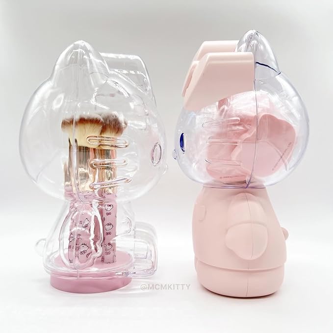 Impressions Vanity Hello Kitty 6 PCs Makeup Brush Set with Clear Cloche, Super Soft Brushes for Foundation, Face Powder, Blending, Eye Shadow with Cute Hello Kitty 3D Holder Organizer