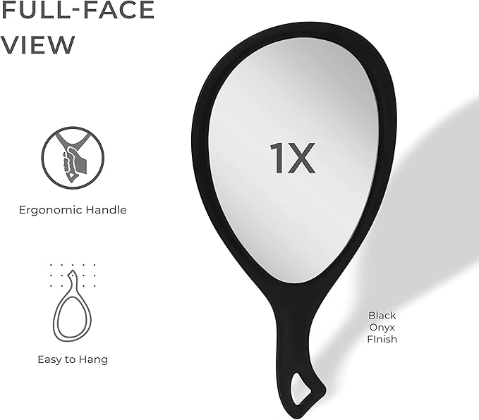 Zadro Large Hand Mirror with Handle Salon Mirrors for Hair Stylist, Big Handheld Mirror Makeup Mirror Wall Mounted Hang (Medium: 15" x 8", Black Onyx)
