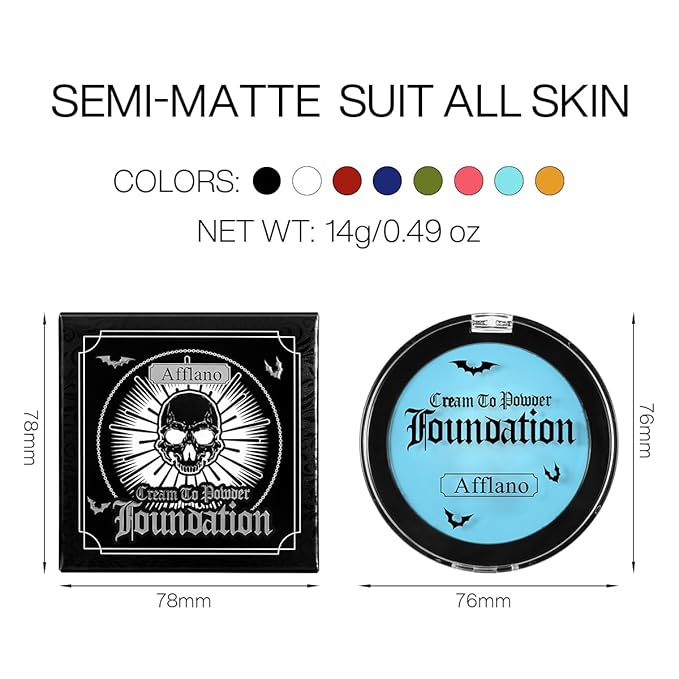 Light Blue Face Body Paint Cream to Powder Foundation Makeup, Professional Blue Cream Face Painting for Kids & Adults, Greasepaint for Halloween FX, Theater, Sally Makeup, Corpse Bride, Smurf, Cosplay