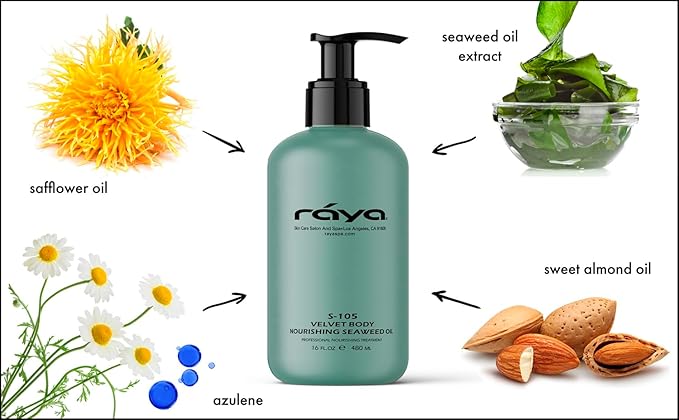 RAYA Velvet Body Nourishing Seaweed Oil 16 oz (S-105) | Hydrating and Nourishing Body Treatment | Made with Natural French Seaweed Oil, Vitamins, and Minerals
