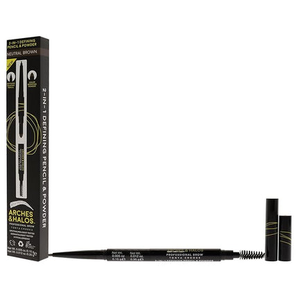 Arches & Halos 2-In-1 Defining Eyebrow Pencil And Powder - Shapes And Fills Sparse Brows For Natural Look - Soft Textured Powder Formula - Dual Ended With Spoolie Brush - Neutral Brown - 0.017 Oz