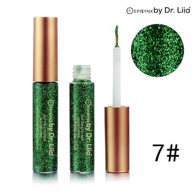 by Dr. Liia Hypoallergenic Eyeliner, Glitter Liquid Eyeliner I Gluten Free and Vegan for Sensitive Skin (7: Green)