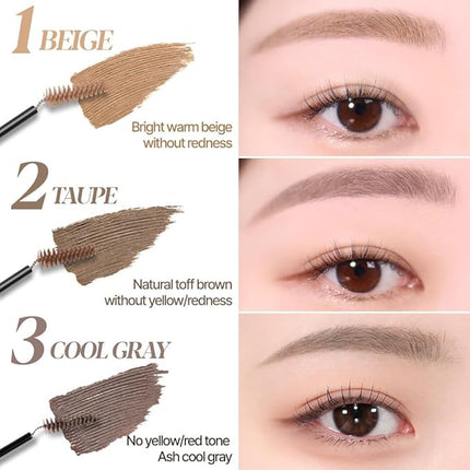 Espoir The Brow Color Fixing Cara #2 Taupe 0.1 fl oz | Easy Fixing without Clumping with Skinny Brush | Long Lasting Smudgeproof Eyebrow Mascara | Soft Mood Coloring Tinted Gel | Korean Eye Makeup