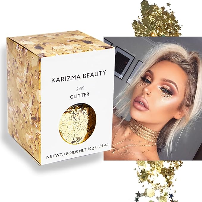 Gold Rockstar Chunky Glitter ✮ Large 30g Jar KARIZMA BEAUTY ✮ Festival Glitter Cosmetic Face Body Hair Nails