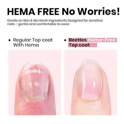 Beetles HEMA Free Gel Top Coat, 15ml No Wipe Top Coat Gel Nail Polish Clear Color Glossy Shine Nail Protection Long Lasting Soak Off Nail Lamp