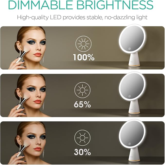 VOYOR Makeup Mirror Rechargeable Travel Vanity Mirror with Lights Removable Desk Mirror Adjustable Angle Light up Makeup Mirror 3 Levels of Adjustable Brightness Led Mirror Makeup CM110
