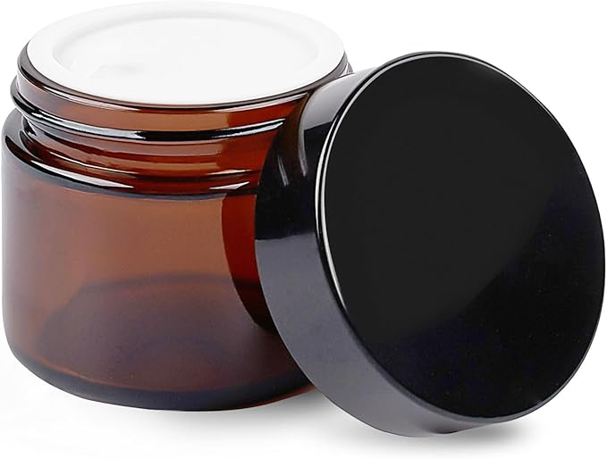 TUZAZO 2 Oz Thick Amber Round Glass Jars with Inner Lids and Black Lids, 24 Pack Small Empty Candle Making Jars/Cosmetic Containers for Lotions, Creams, Body Butters, Essential oil Beauty Products