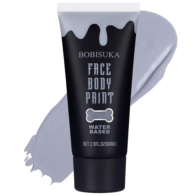 BOBISUKA Grey Face Body Paint, Water Based Face Painting for Art Theater Halloween Party Cosplay Clown SFX Makeup for Women Adults, Non-Toxic Washable