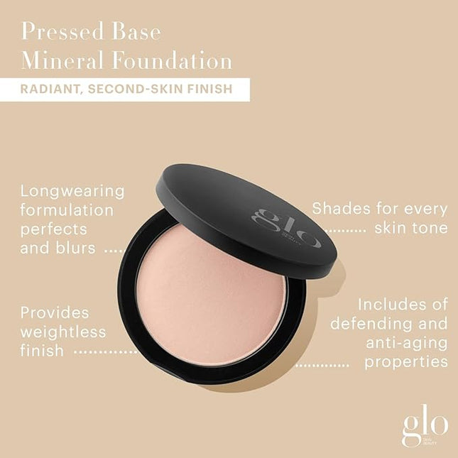 Glo Skin Beauty Pressed Base Powder Foundation Makeup (Beige Light) - Flawless Coverage for a Radiant Natural, Second-Skin Finish