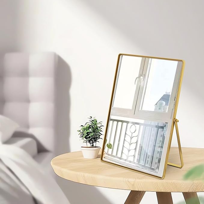 Desktop Vanity Makeup Mirror Portable Standing Mirror with Metal Stand 90°Adjustable Rectangular Desk Table Mirrors Good for Bedroom Living Room Shower Room Office