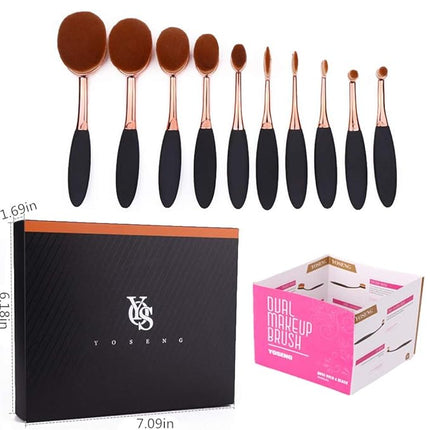 Yoseng Makeup Brushes Set 10Pcs Professional Oval Toothbrush Foundation Contour Powder Blush Conceler Eyeliner Blending Brush New Fashionable Super Soft Cosmetic Brushes Tool Set (Rose Gold 2 sets)