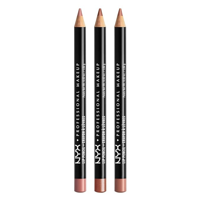 NYX PROFESSIONAL MAKEUP Slim Lip Liner Set, Long-Lasting Creamy Lip Liner Pack Of 3 (Peakaboo Neutral, Nude Pink, Ever)