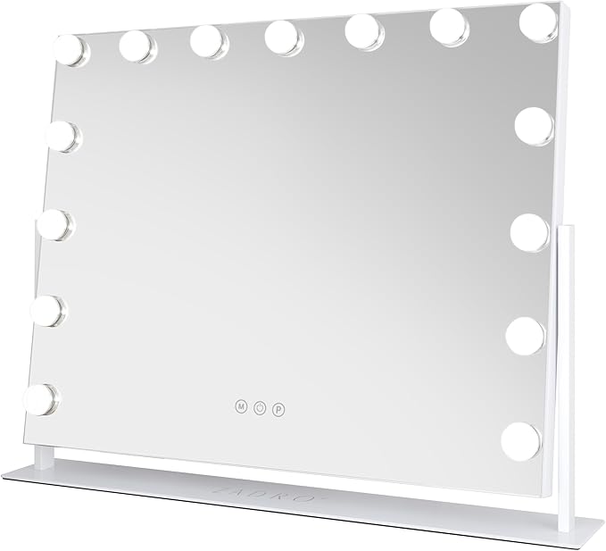 Zadro Hollywood Lighted Vanity Mirror with 15 LED Bulbs, 3 Color Light Settings, 360° Rotation Makeup Mirror Head (26" H x 20" W | 1X | White)