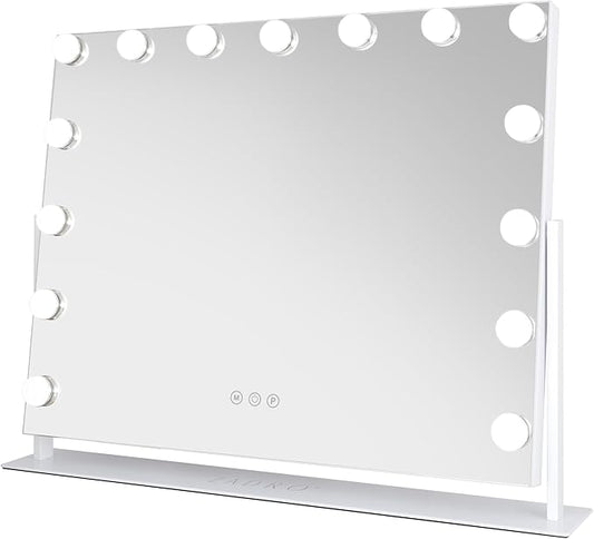 Zadro Hollywood Lighted Vanity Mirror with 15 LED Bulbs, 3 Color Light Settings, 360° Rotation Makeup Mirror Head (26" H x 20" W | 1X | White)