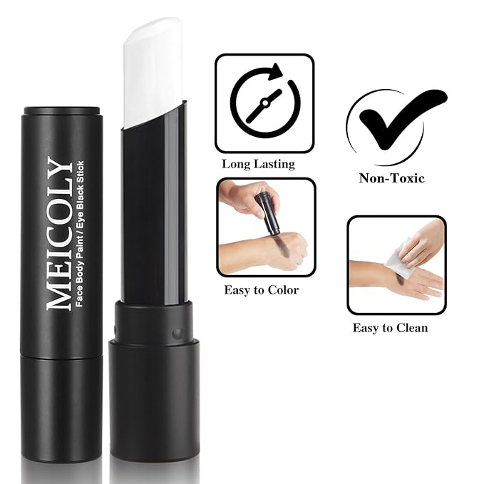MEICOLY White Eye Black Stick,Waterproof Eye Black Baseball Softball Football Lacrosse,White Face Body Paint Stick for Halloween SFX Cosplay Corpse Clown Makeup