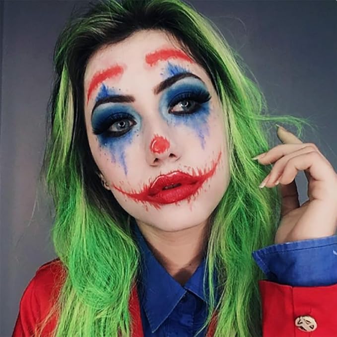Mysense Clown Makeup Kit,Red White and Blue Face Body Paint Stick,Cream Facepaint and Green Temporary Hair Color Chalk for Halloween Costume Cosplay Party DIY