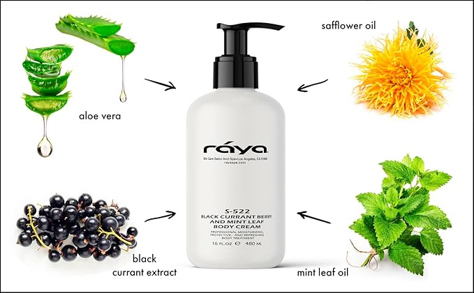 Raya Black Currant Berry and Mint Leaf Body Cream 16 oz (S-522) | Natural & Moisturizing Body Cream | Hydrates, Calms, and Prevents Dehydration and Irritation
