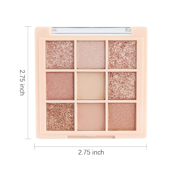 9Colors Champagne Rose Gold Eye Shadow Palette Makeup,Shimmer Pink Eyeshadow Palette Nude Glitter Sparkly Eye Shadows Long Lasting Waterproof Blendable Naturing-Looking