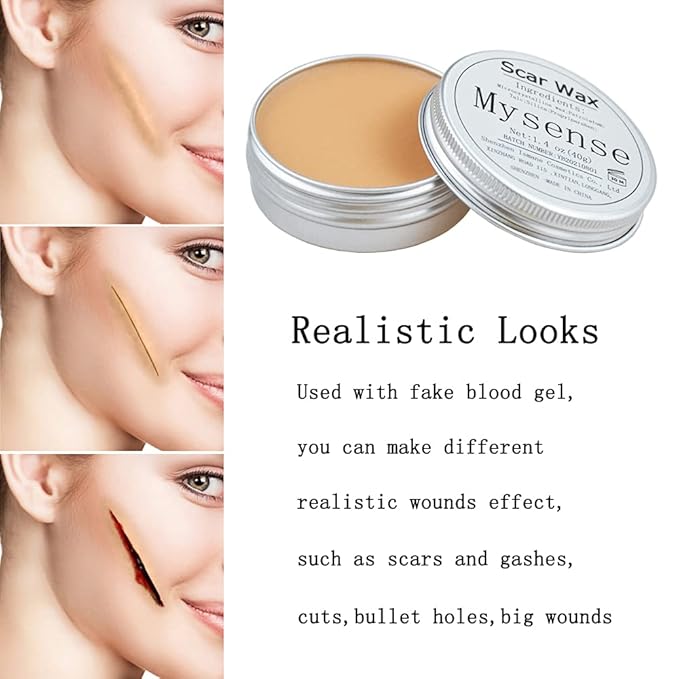 Mysense Scar Wax Kit SFX Make Up Special Effects Fake Molding Wound Skin Wax Body Paint Halloween Set Fake Nose Stage Zombie Cosplay Costume SFX Makeup with Spatula,1.4Oz(40g)