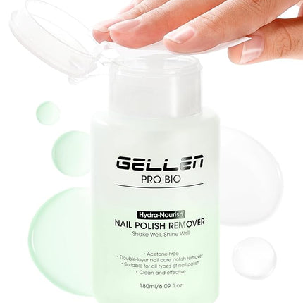 Gellen Nail Polish Remover, Acetone Free Non Toxic Nail Polish Remover for Air Dry Nail Polishes, Jasmine Scent Healthy Natural Fingernail Polish Remover with Easy Push-down Pump, 6.09 Fl Oz